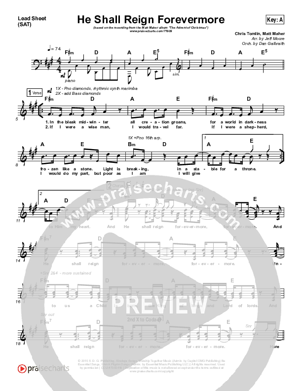 He Shall Reign Forevermore Lead Sheet (SAT) (Matt Maher)
