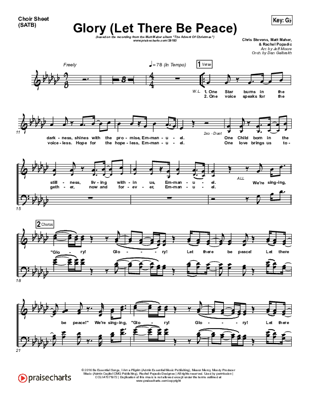Glory (Let There Be Peace) Choir Vocals (SATB) (Matt Maher)