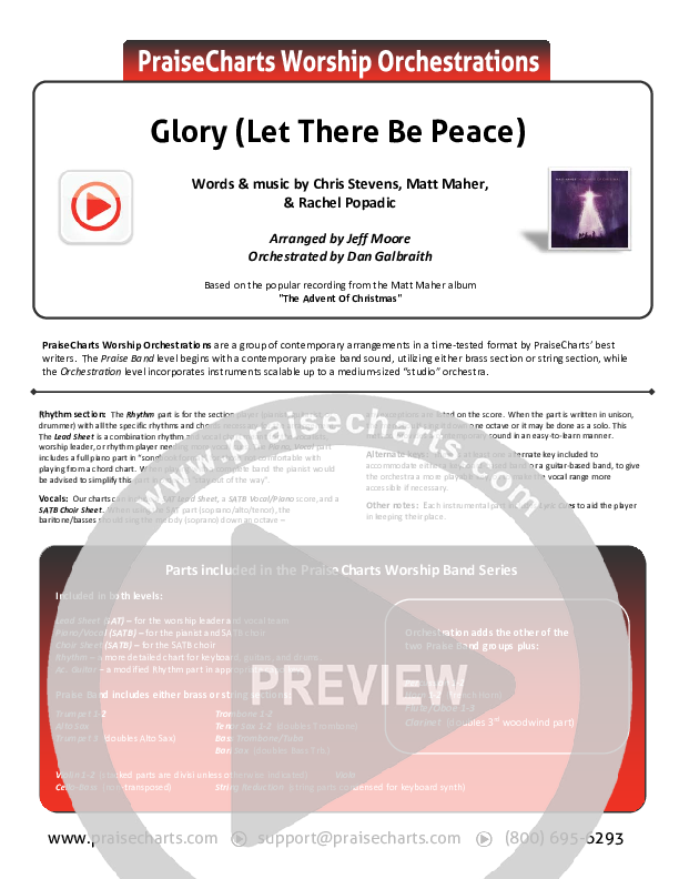 Glory (Let There Be Peace) Cover Sheet (Matt Maher)
