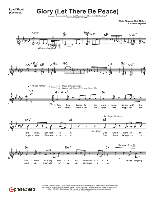 Glory (Let There Be Peace) Lead Sheet (Melody) (Matt Maher)