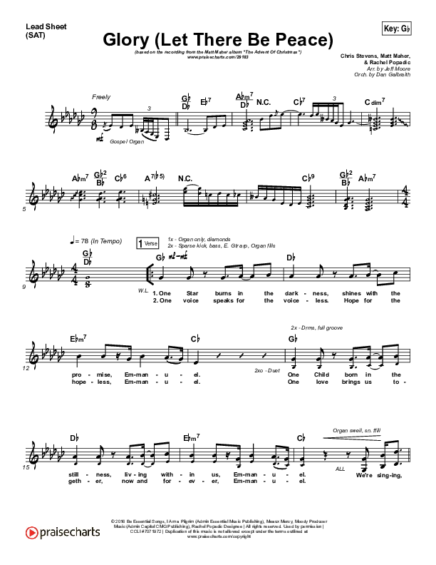 Glory (Let There Be Peace) Lead Sheet (SAT) (Matt Maher)