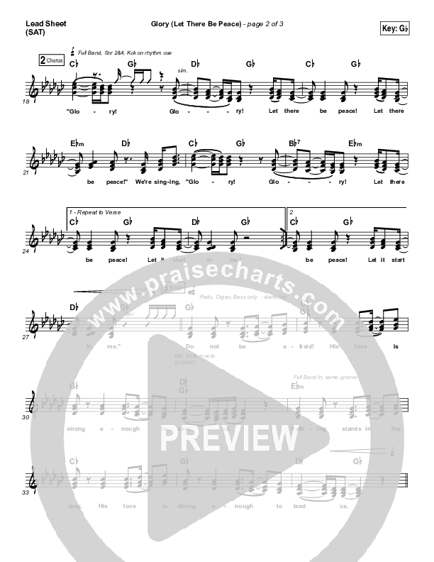 Glory (Let There Be Peace) Lead Sheet (SAT) (Matt Maher)