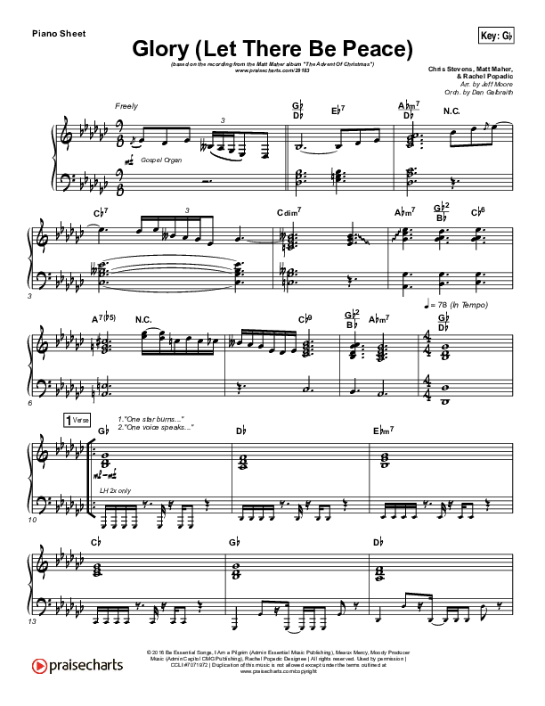 Glory (Let There Be Peace) Piano Sheet (Matt Maher)