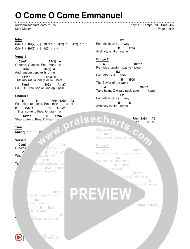 O Come O Come Emmanuel Chords & Lyrics (Matt Maher)