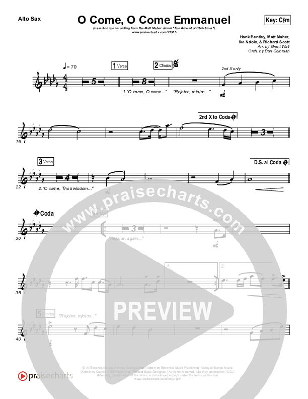 O Come O Come Emmanuel Alto Sax (Matt Maher)