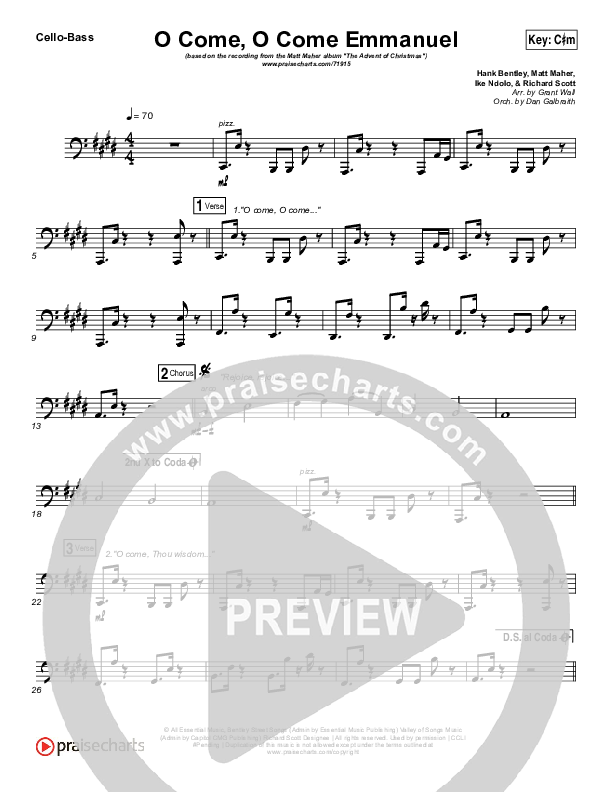 O Come O Come Emmanuel Cello/Bass (Matt Maher)