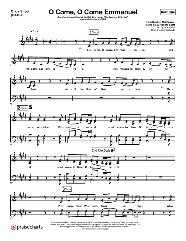 O Come O Come Emmanuel Choir Sheet (SATB) (Matt Maher)