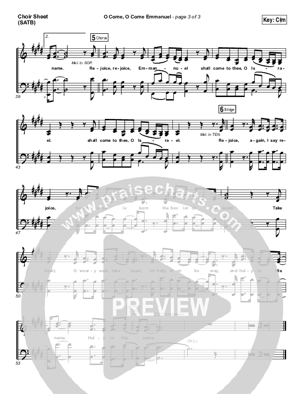 O Come O Come Emmanuel Choir Sheet (SATB) (Matt Maher)