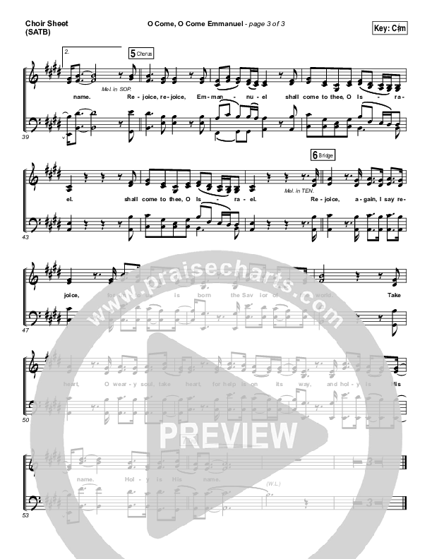 O Come O Come Emmanuel Choir Sheet (SATB) (Matt Maher)