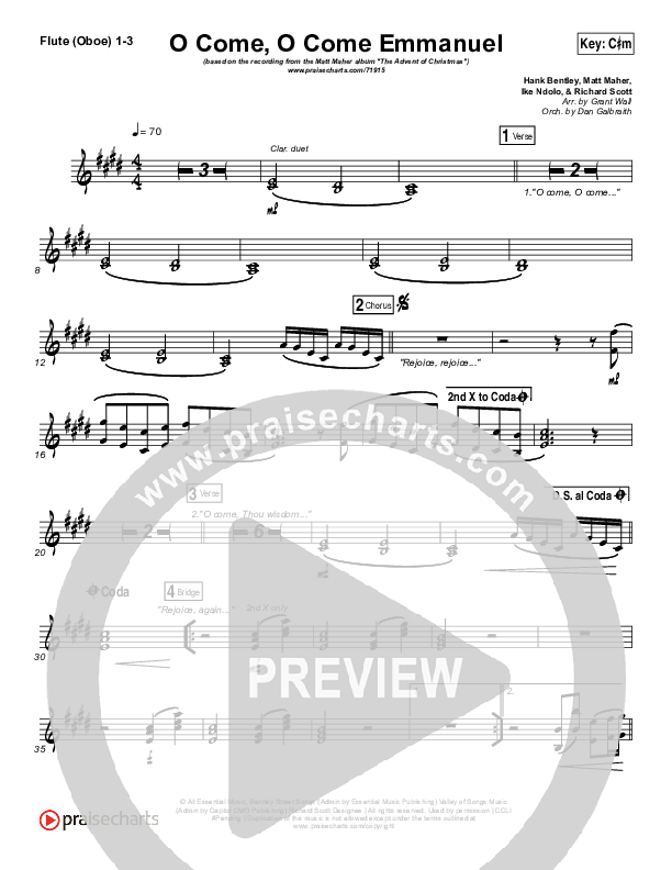 O Come O Come Emmanuel Flute/Oboe 1/2/3 (Matt Maher)