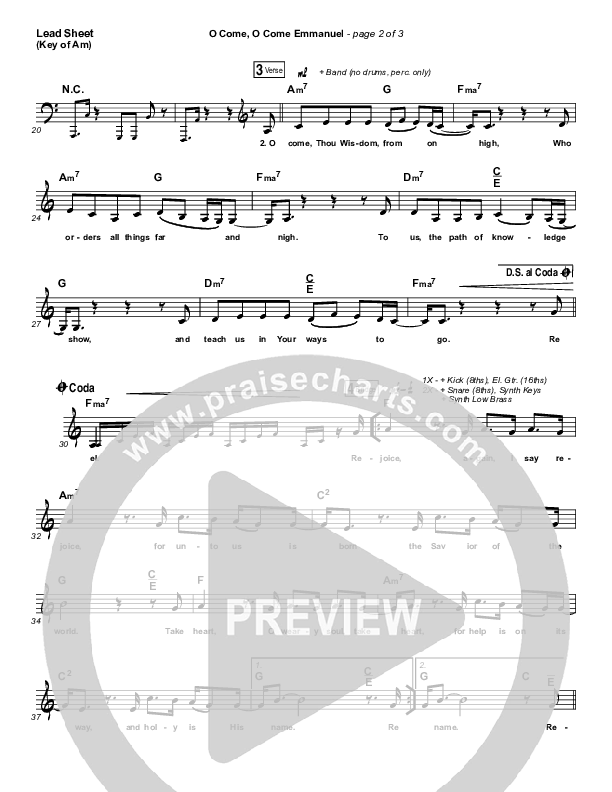 O Come O Come Emmanuel Lead Sheet (Melody) (Matt Maher)