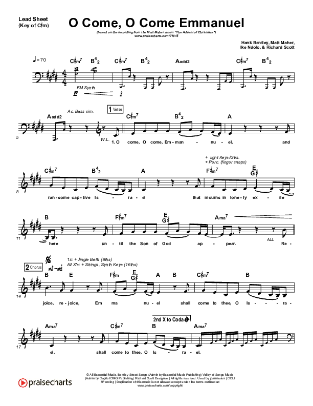 O Come O Come Emmanuel Lead Sheet (Melody) (Matt Maher)