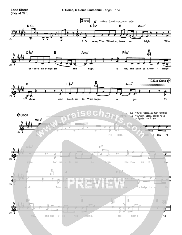 O Come O Come Emmanuel Lead Sheet (Melody) (Matt Maher)