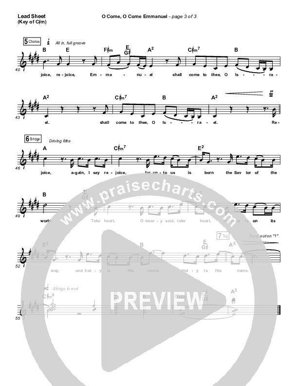 O Come O Come Emmanuel Lead Sheet (Melody) (Matt Maher)