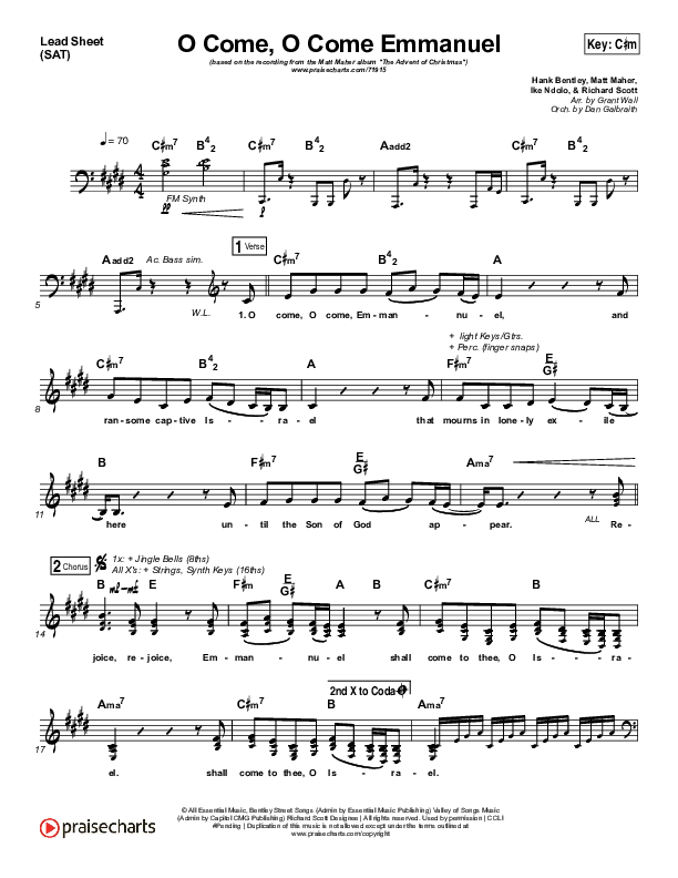 O Come O Come Emmanuel Lead Sheet (SAT) (Matt Maher)