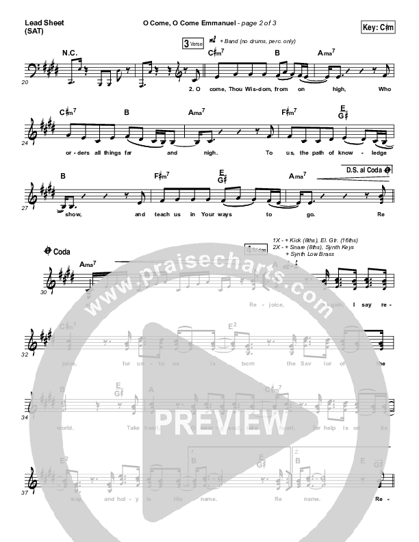 O Come O Come Emmanuel Lead Sheet (SAT) (Matt Maher)