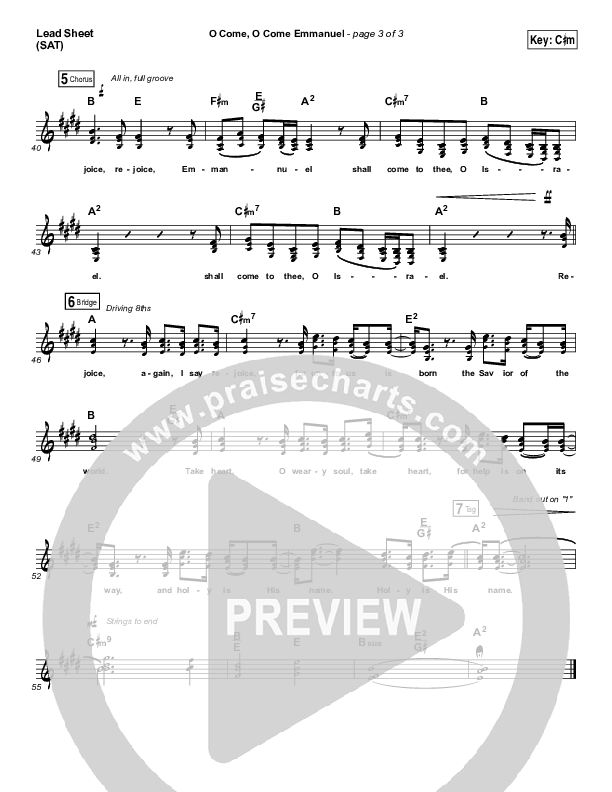 O Come O Come Emmanuel Lead Sheet (SAT) (Matt Maher)