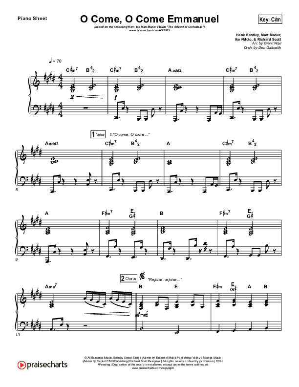 O Come O Come Emmanuel Piano Sheet (Matt Maher)