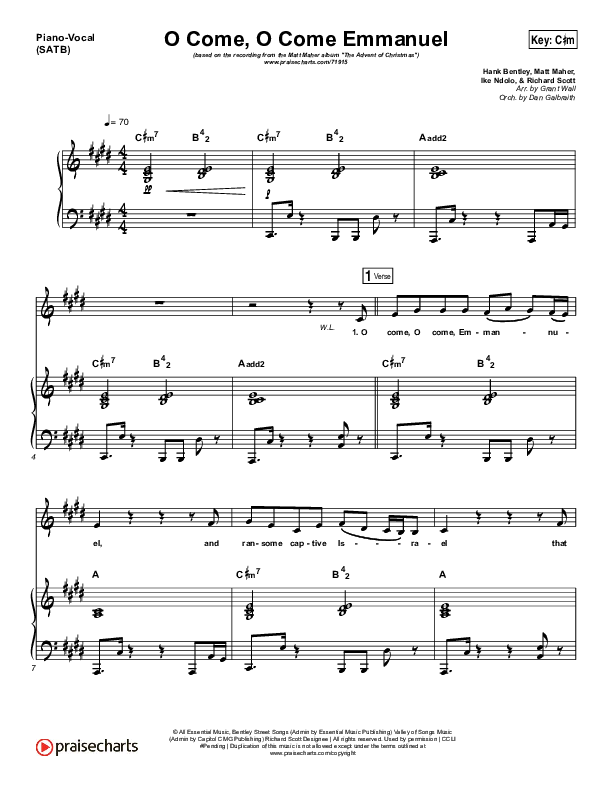 O Come O Come Emmanuel Piano/Vocal Pack (Matt Maher)