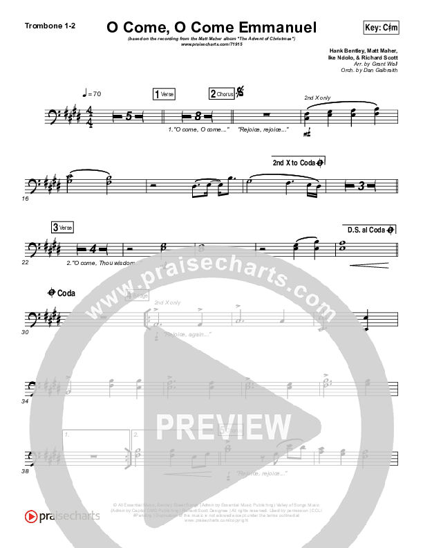 O Come O Come Emmanuel Trombone 1/2 (Matt Maher)