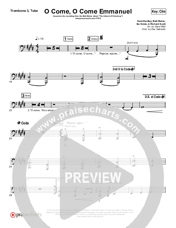 O Come O Come Emmanuel Trombone 3/Tuba (Matt Maher)