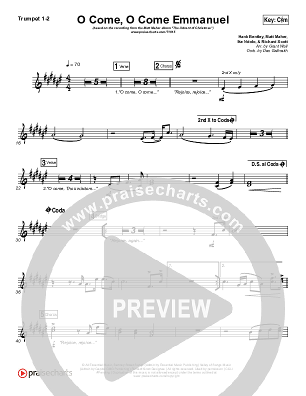 O Come O Come Emmanuel Trumpet 1,2 (Matt Maher)