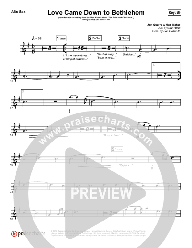 Love Came Down To Bethlehem Alto Sax (Matt Maher)