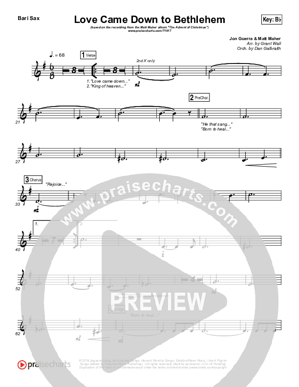 Love Came Down To Bethlehem Bari Sax (Matt Maher)