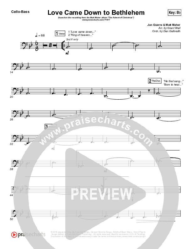 Love Came Down To Bethlehem Cello/Bass (Matt Maher)