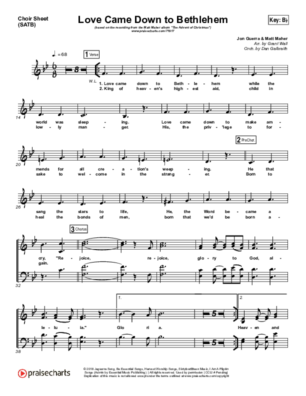 Love Came Down To Bethlehem Choir Sheet (SATB) (Matt Maher)