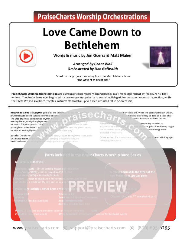 Love Came Down To Bethlehem Cover Sheet (Matt Maher)
