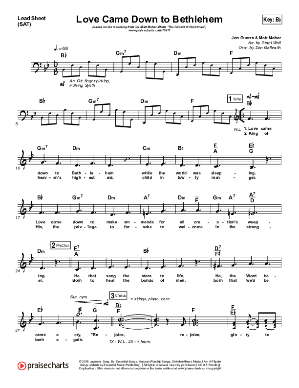 Love Came Down To Bethlehem Lead Sheet (SAT) (Matt Maher)