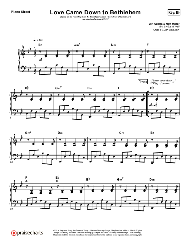 Love Came Down To Bethlehem Piano Sheet (Matt Maher)