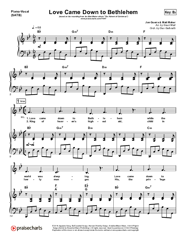 Love Came Down To Bethlehem Piano/Vocal (SATB) (Matt Maher)