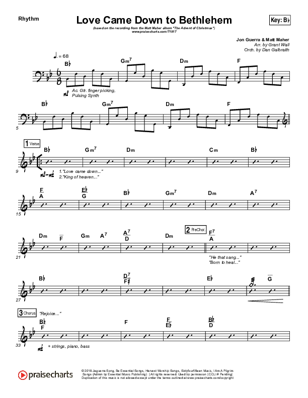 Love Came Down To Bethlehem Rhythm Chart (Matt Maher)
