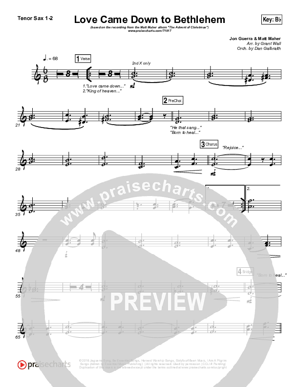 Love Came Down To Bethlehem Tenor Sax 1/2 (Matt Maher)