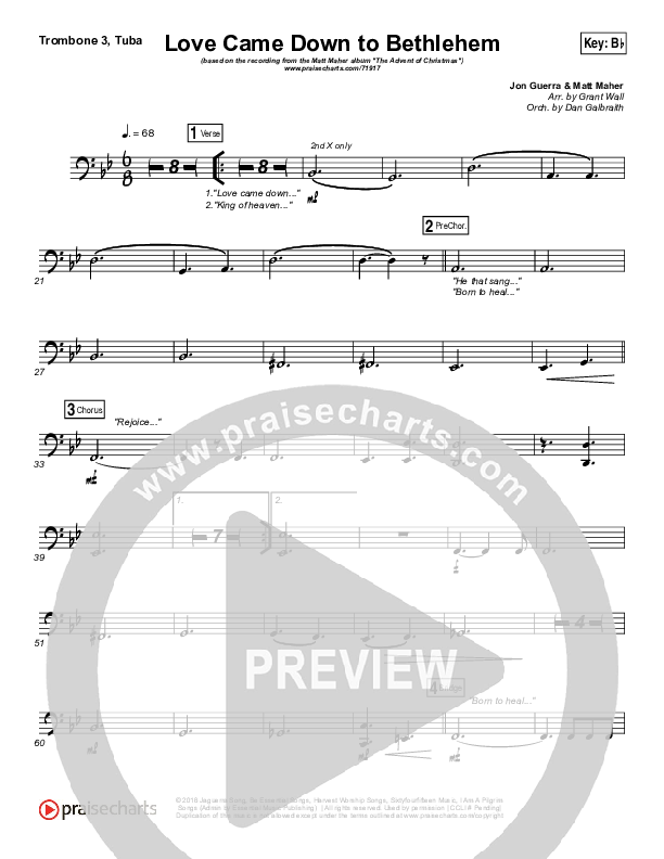 Love Came Down To Bethlehem Trombone 3/Tuba (Matt Maher)