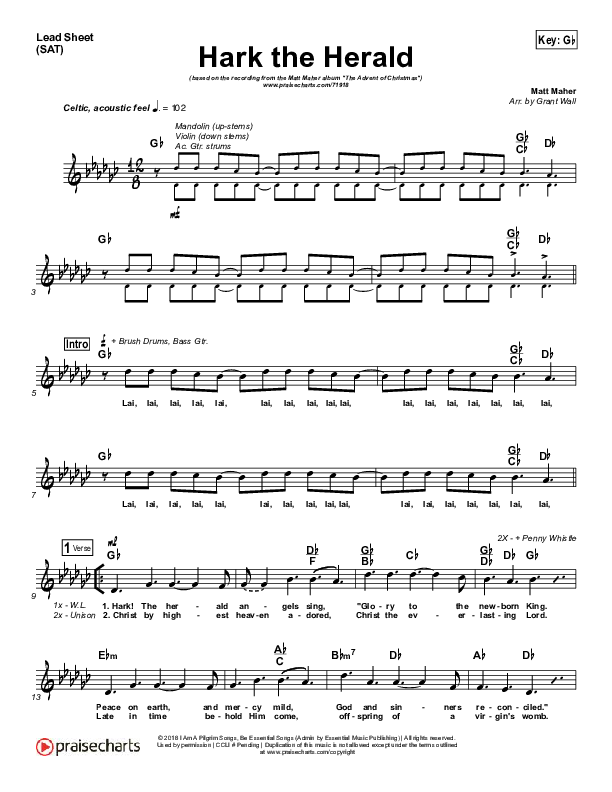Hark The Herald Lead Sheet (SAT) (Matt Maher)