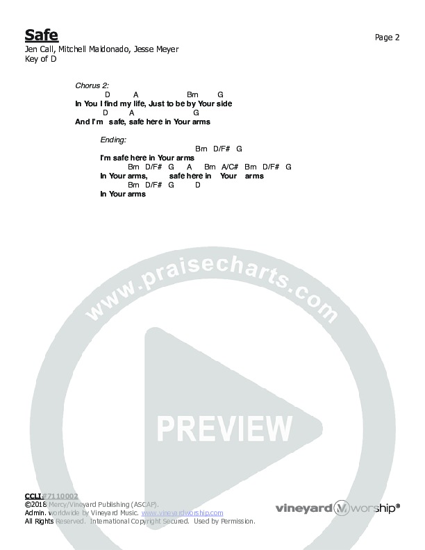 Safe Chords PDF (Vineyard Worship) PraiseCharts