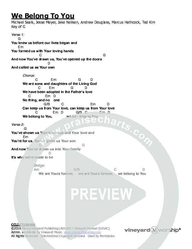We Belong To You Chord Chart (Vineyard Worship)