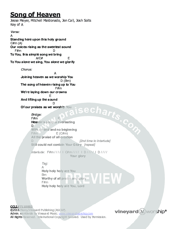 Song Of Heaven Chords PDF (Vineyard Worship) PraiseCharts