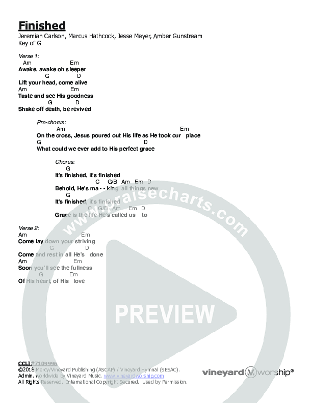 Finished Chords & Lyrics (Vineyard Worship)