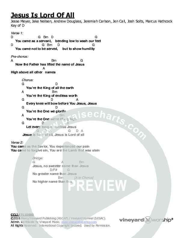 Jesus Is Lord Of All Chords & Lyrics (Vineyard Worship)