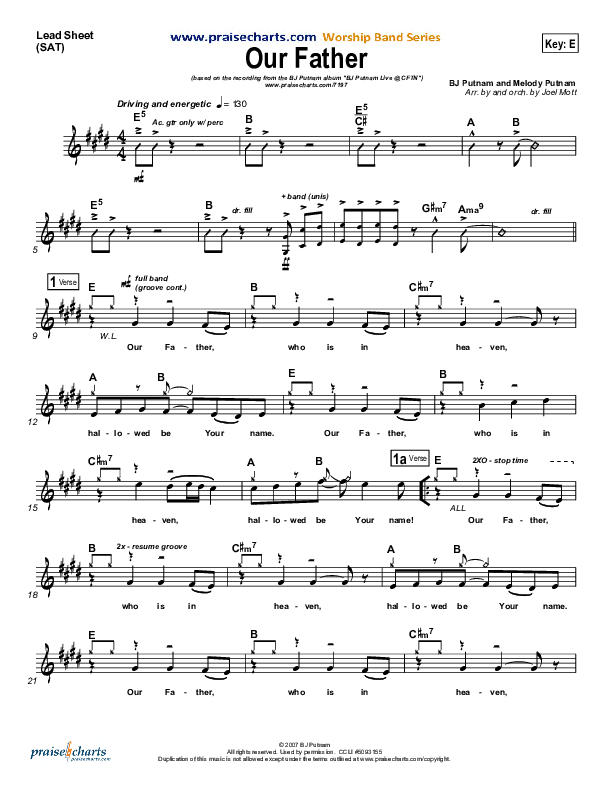Our Father Lead Sheet (BJ Putnam)