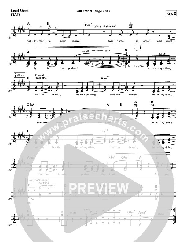 Our Father Lead Sheet (BJ Putnam)