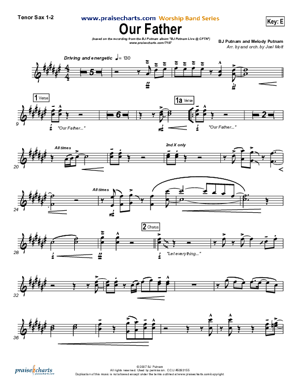 Our Father Tenor Sax 1/2 (BJ Putnam)