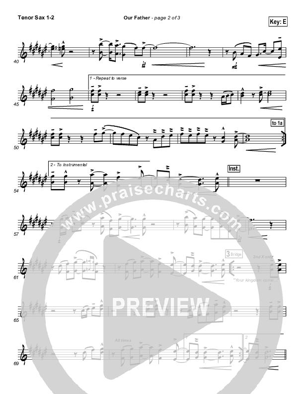 Our Father Tenor Sax 1/2 (BJ Putnam)