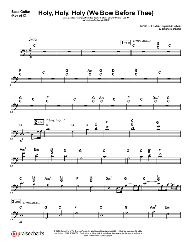 Holy Holy Holy (We Bow Before Thee) Bass Guitar (Shane & Shane / The Worship Initiative)