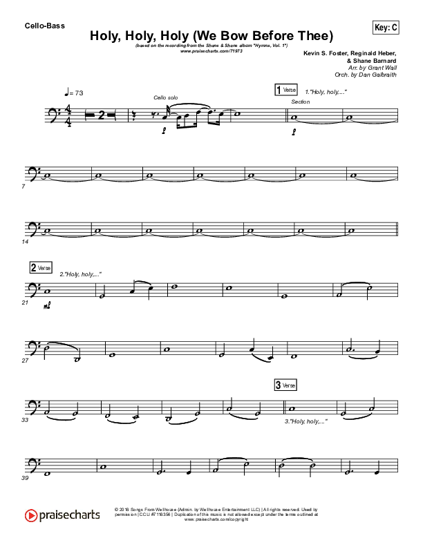 Holy Holy Holy (We Bow Before Thee) Cello/Bass (Shane & Shane / The Worship Initiative)