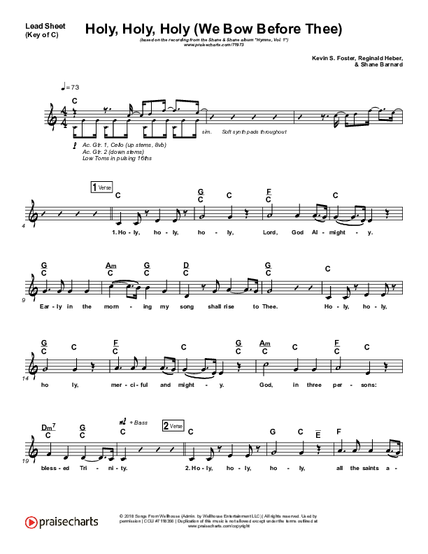 Holy Holy Holy (We Bow Before Thee) Lead Sheet (Melody) (Shane & Shane / The Worship Initiative)